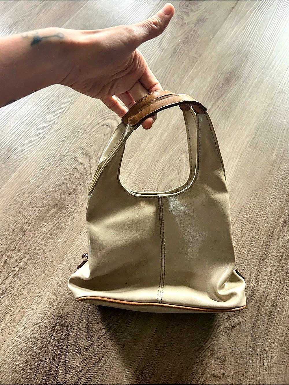 Vintage Nine West Beige and Cream Mini Hobo Bag